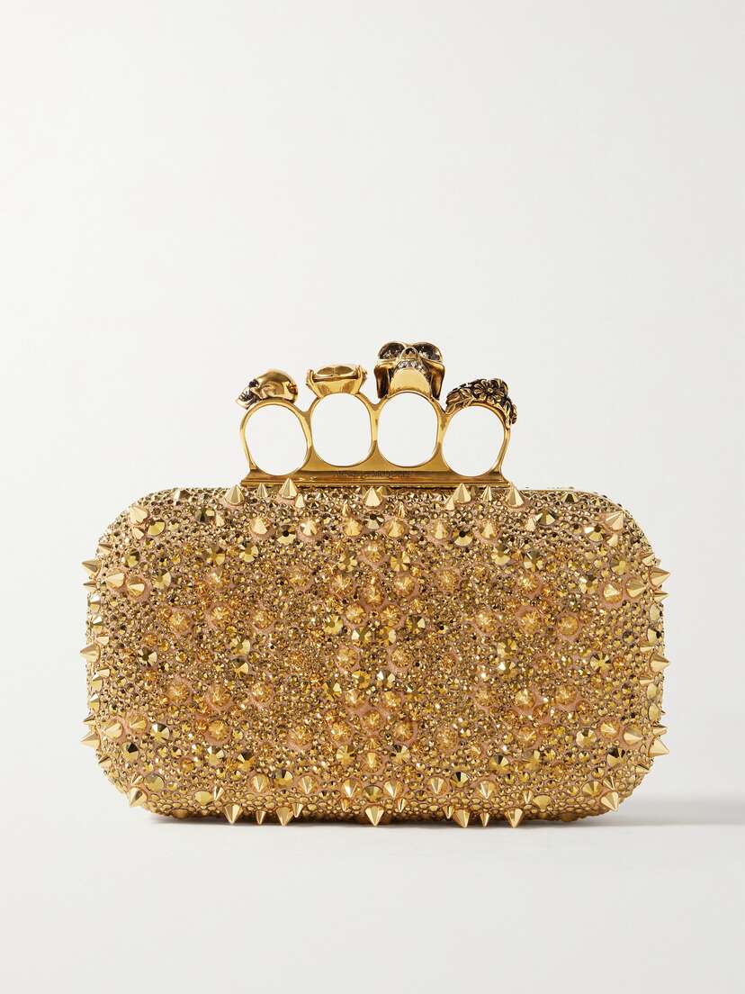 Alexander McQueen Four Ring Embellished Suede Clutch