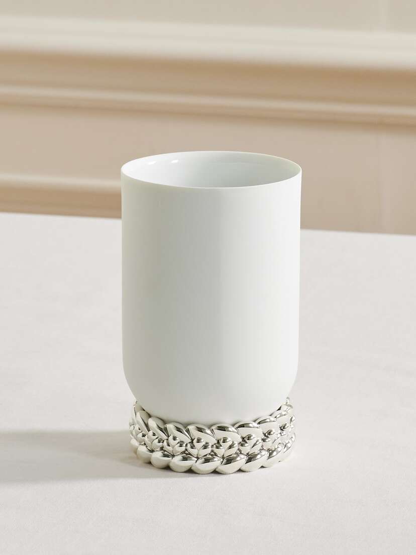 Christofle Babylone Small Silver-plated Porcelain Vase