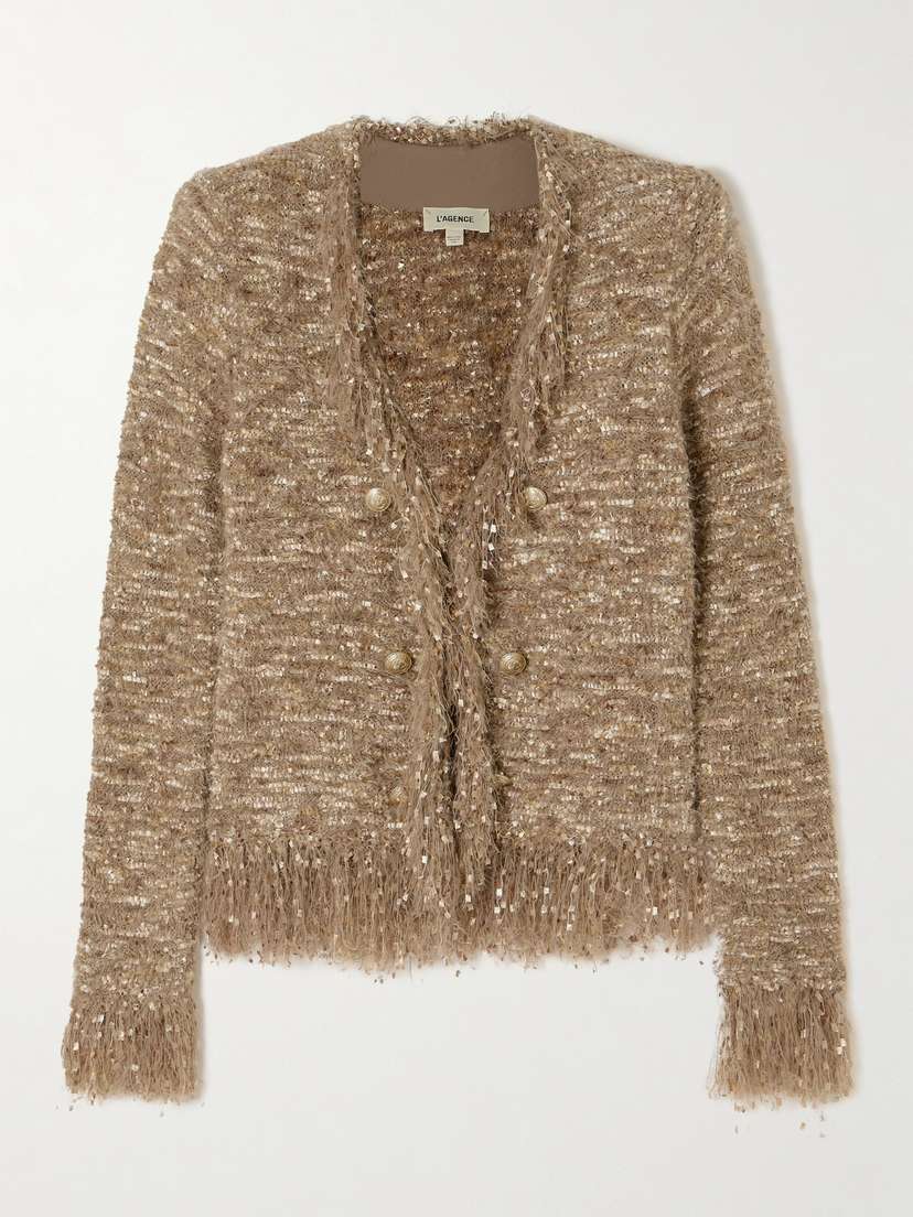 L'Agence Azure Button-embellished Bouclé Blazer - x large