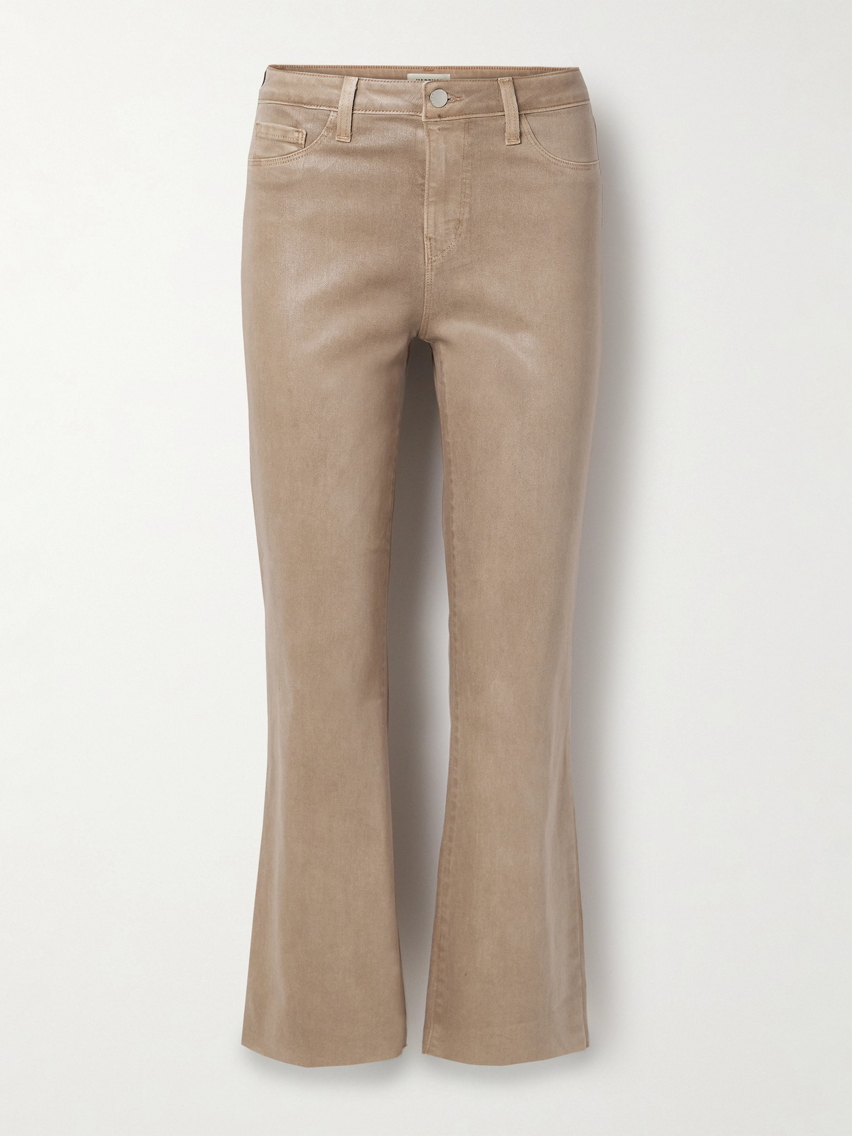 L'Agence - Kendra Frayed Cropped Coated High-rise Flared Jeans - Brown