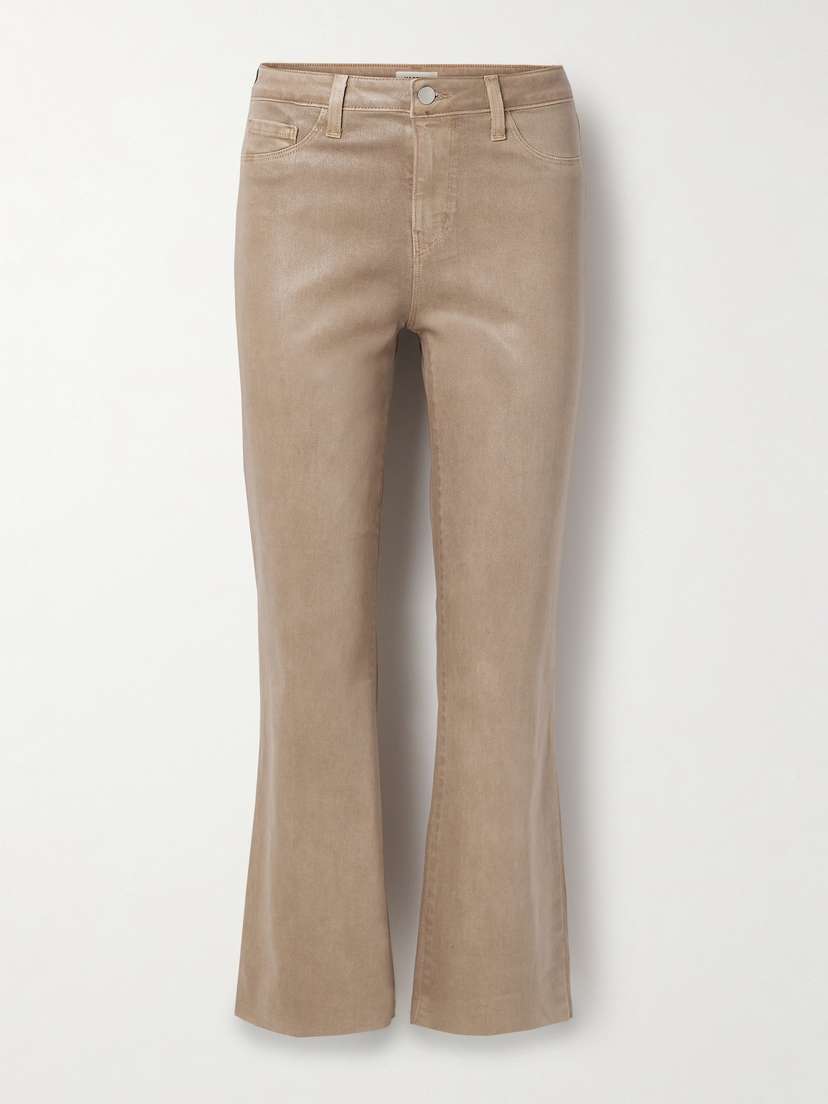 L'Agence Kendra Frayed Cropped Coated High-rise Flared Jeans