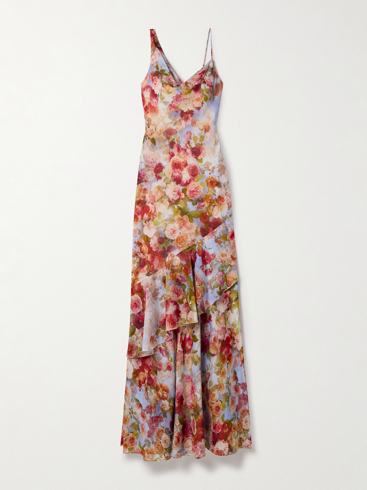 Shop L Agence Viola Asymmetric Floral-print Layered Silk Maxi Dress In Pink