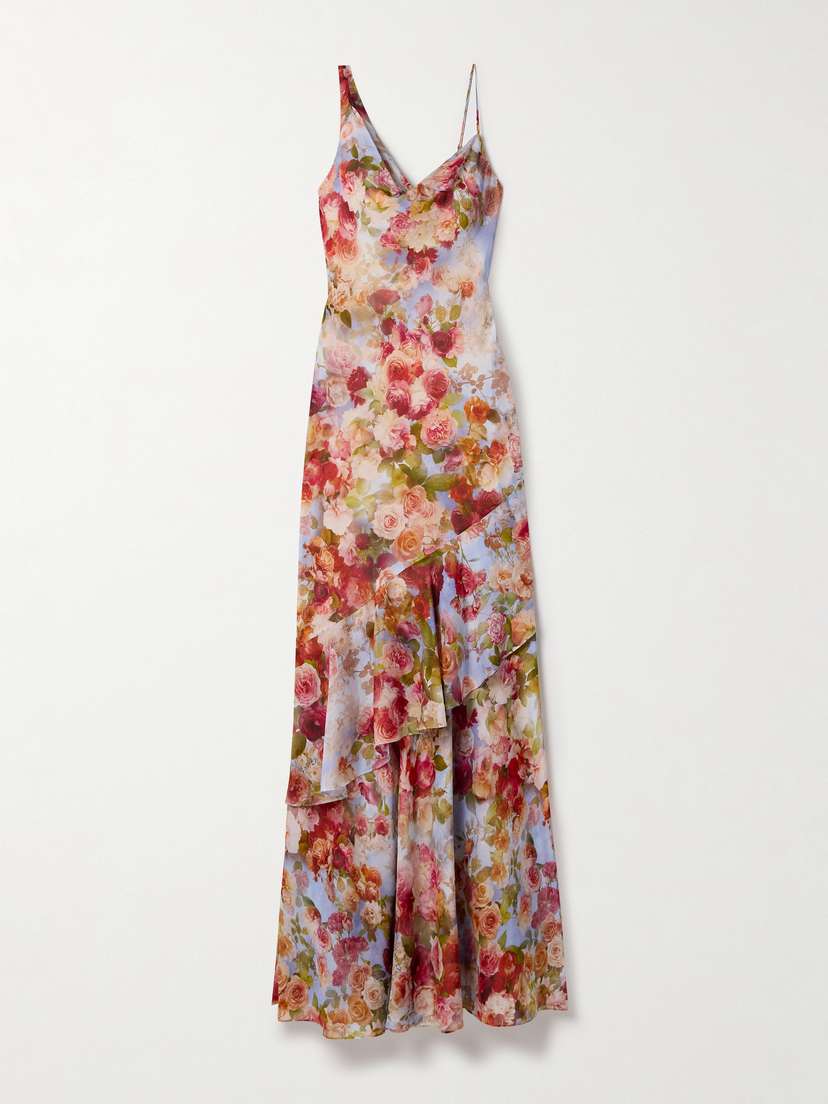 L'Agence Viola Asymmetric Floral-print Layered Silk Maxi Dress