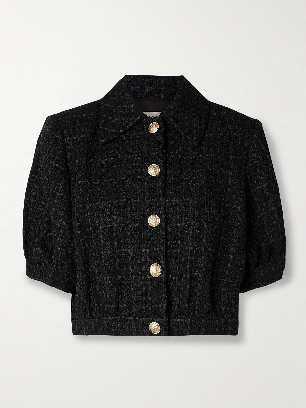 Shop L Agence Cove Cropped Cotton-blend Tweed Jacket In Black