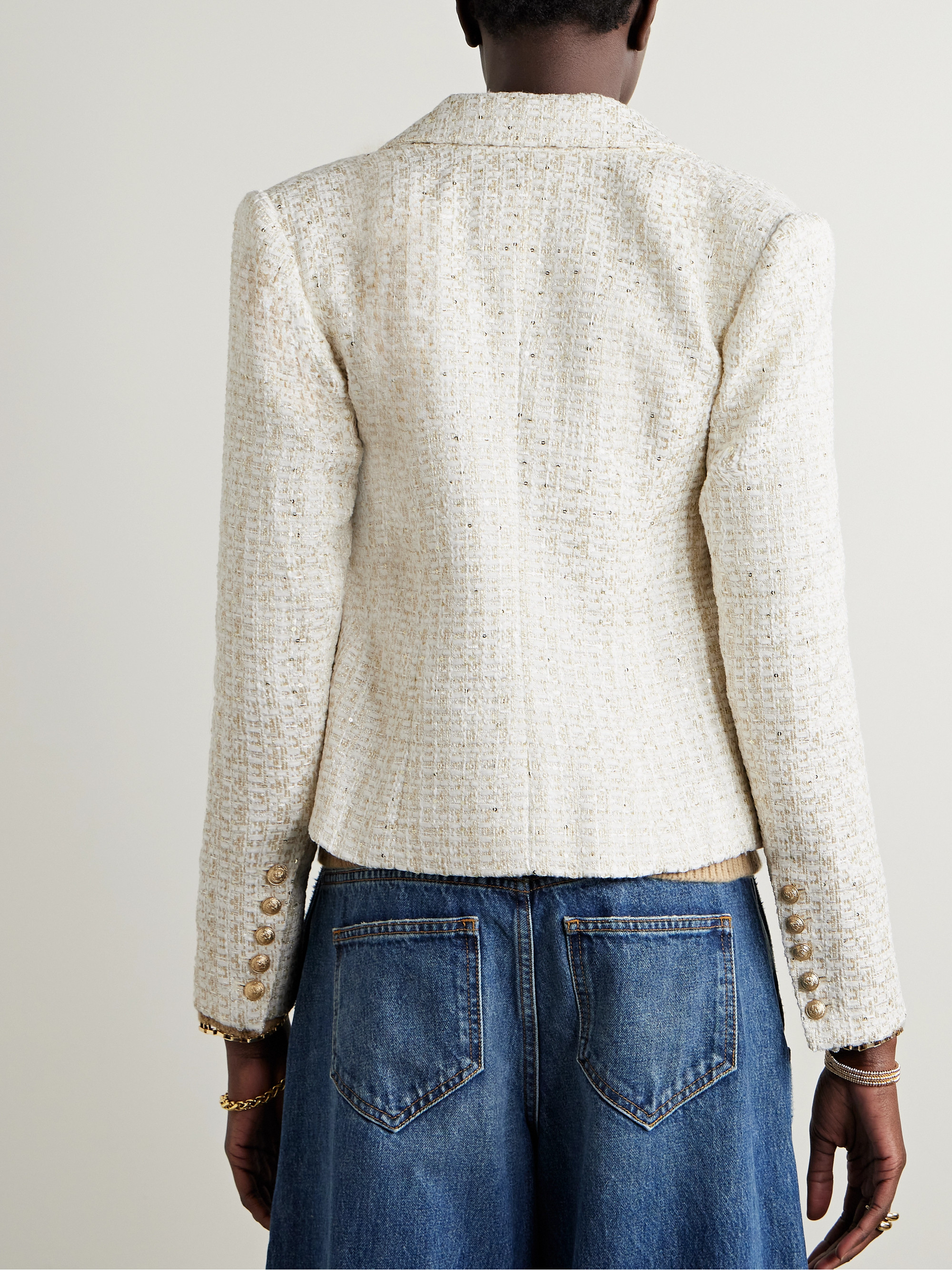 L'AGENCE Brooke double-breasted metallic cotton-blend bouclé-tweed blazer thumbnail