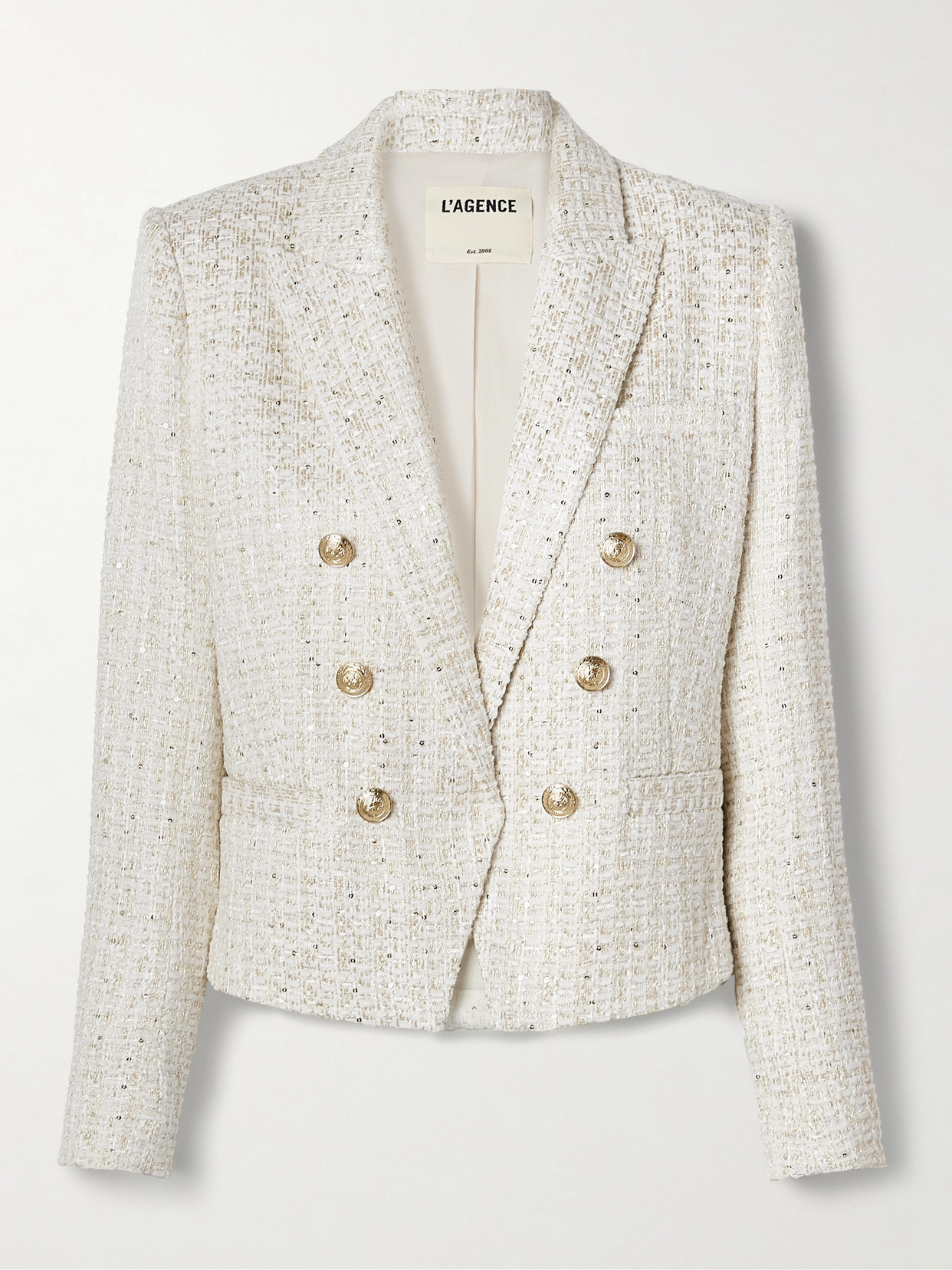 L'Agence - Brooke Double-breasted Metallic Cotton-blend Bouclé-tweed Blazer - Off-white