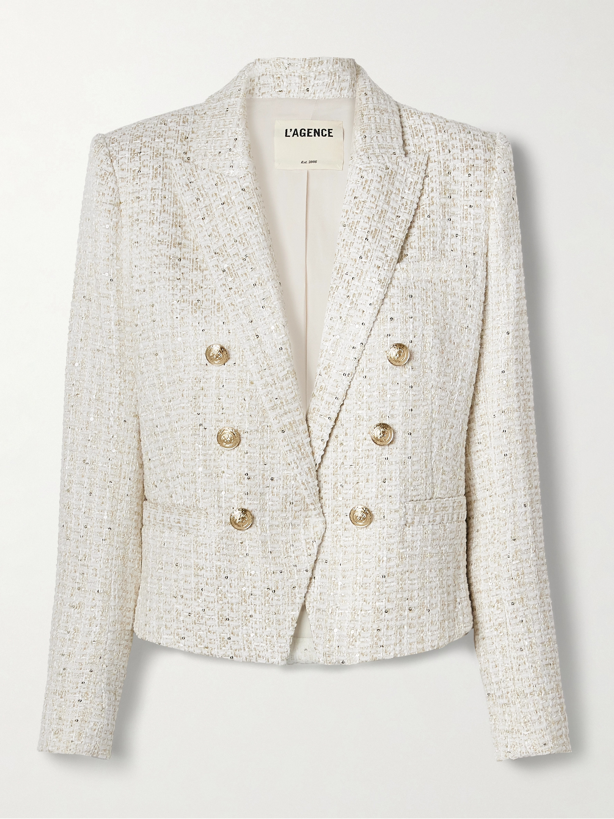 L'AGENCE Brooke double-breasted metallic cotton-blend bouclé-tweed blazer thumbnail