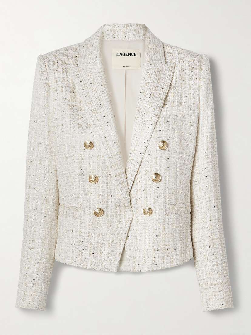 L'Agence Brooke Double-breasted Metallic Cotton-blend Bouclé-tweed Blazer