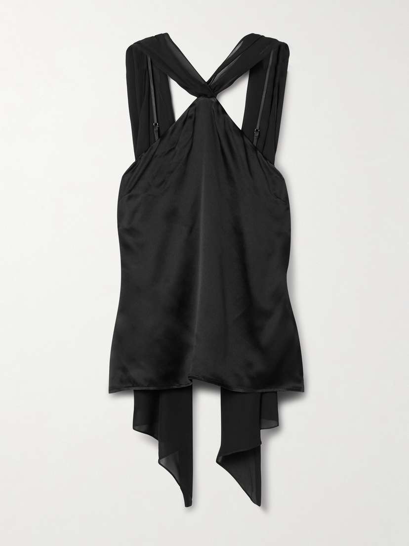 L'Agence Riviera Cape-effect Silk Crepe De Chine And Silk-satin Top