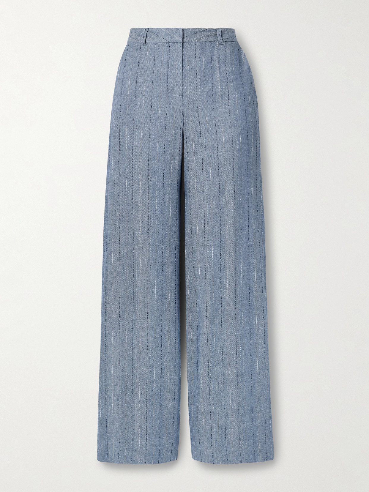 L Agence Livvy Pinstriped Herringbone Linen-blend Wide-leg Pants In Blue