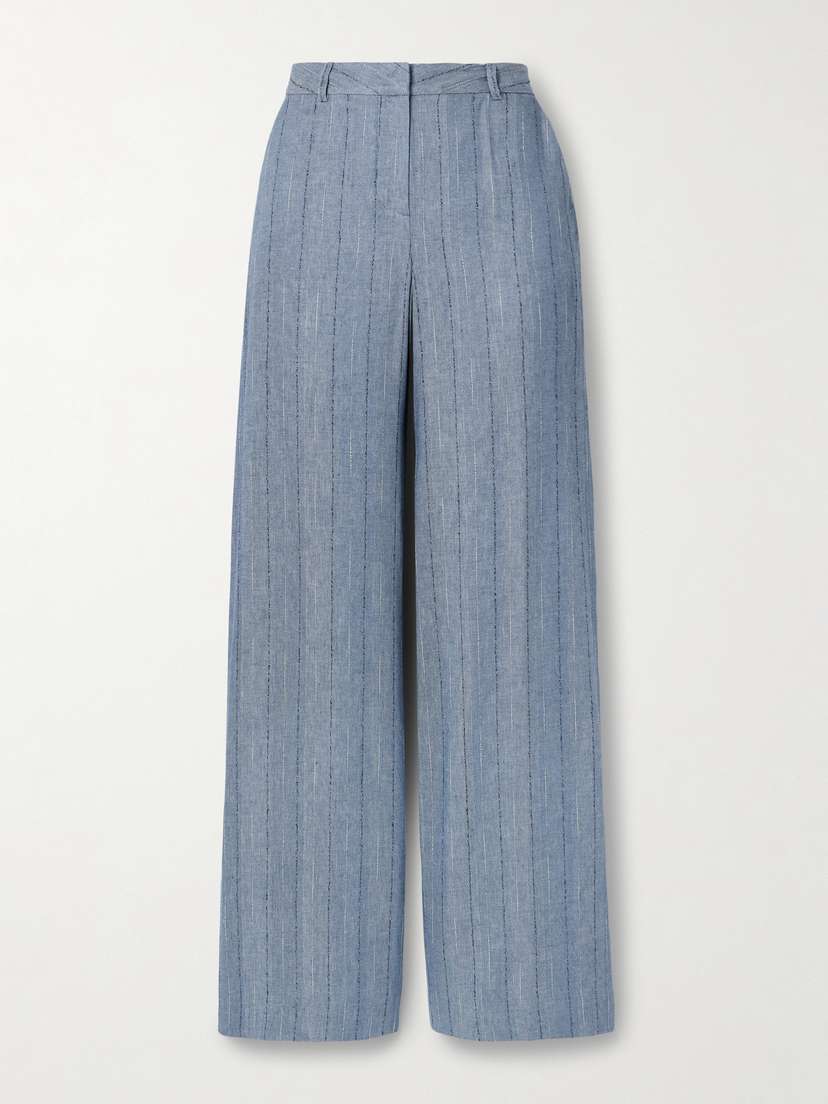 L'Agence Livvy Pinstriped Herringbone Linen-blend Wide-leg Pants