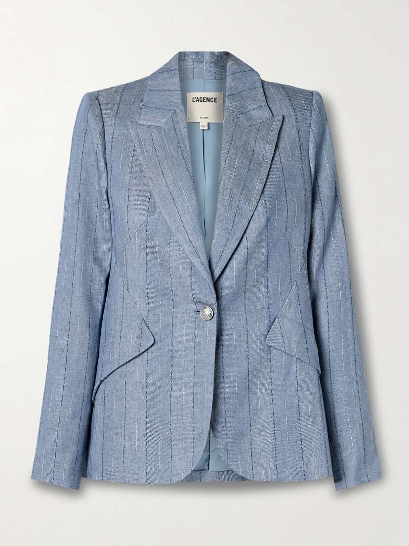 L'AGENCE Chamberlain Pinstriped Herringbone Linen-blend Blazer