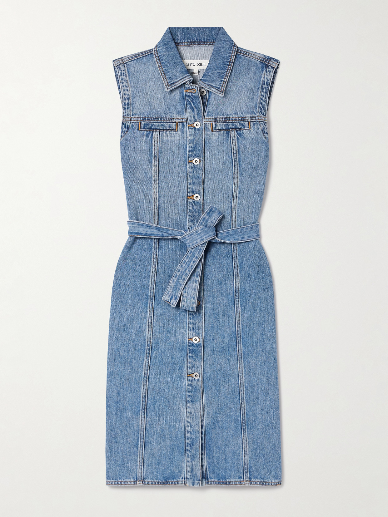 Alex Mill Adeline Belted Denim Mini Dress In Blue