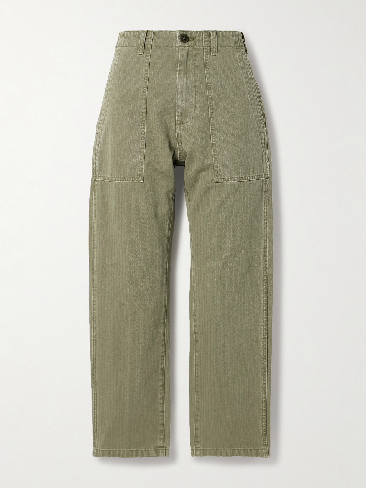 Alex Mill Neil Herringbone Cotton Straight-leg Pants In Green