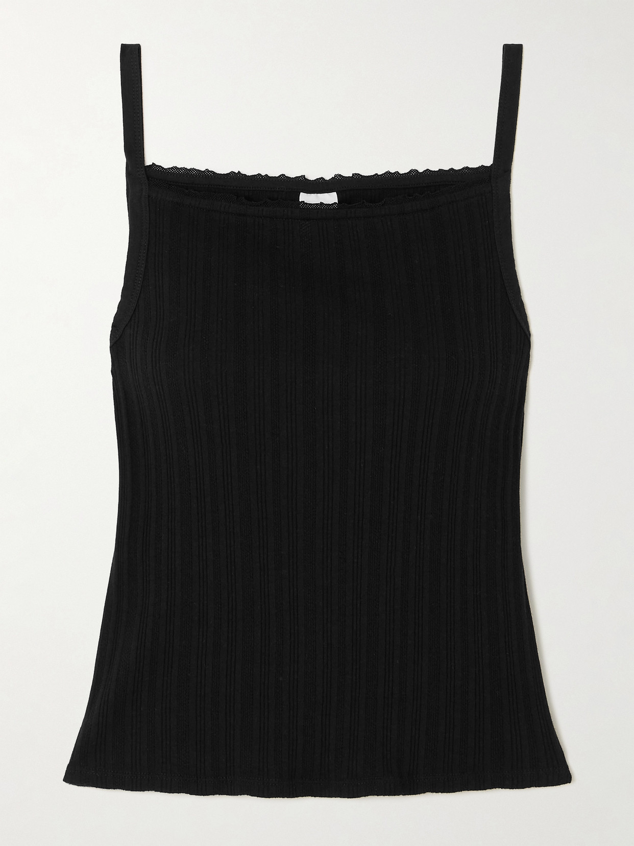 Shop Re/done Pointelle-knit Cotton-jersey Tank In Black