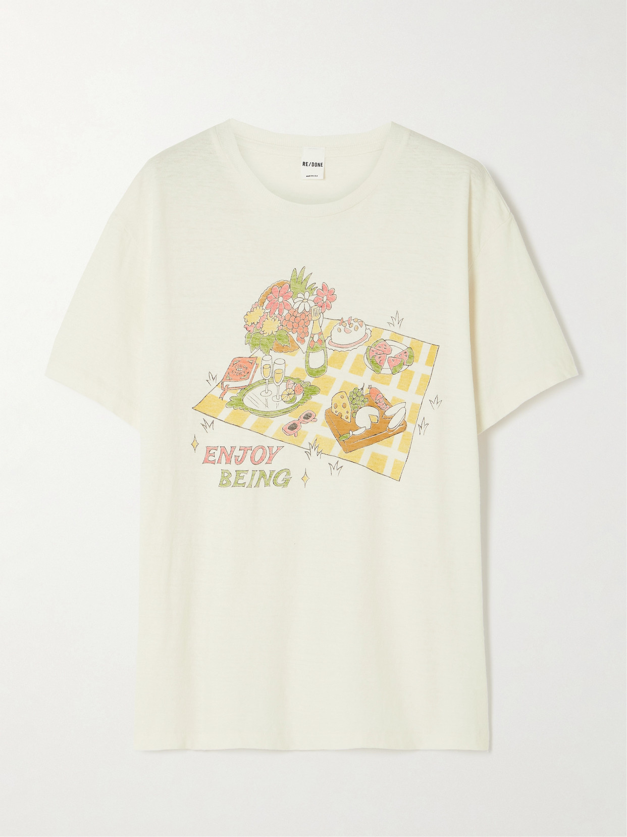 Re/done 90s Easy Picnic Cotton-jersey T-shirt In White