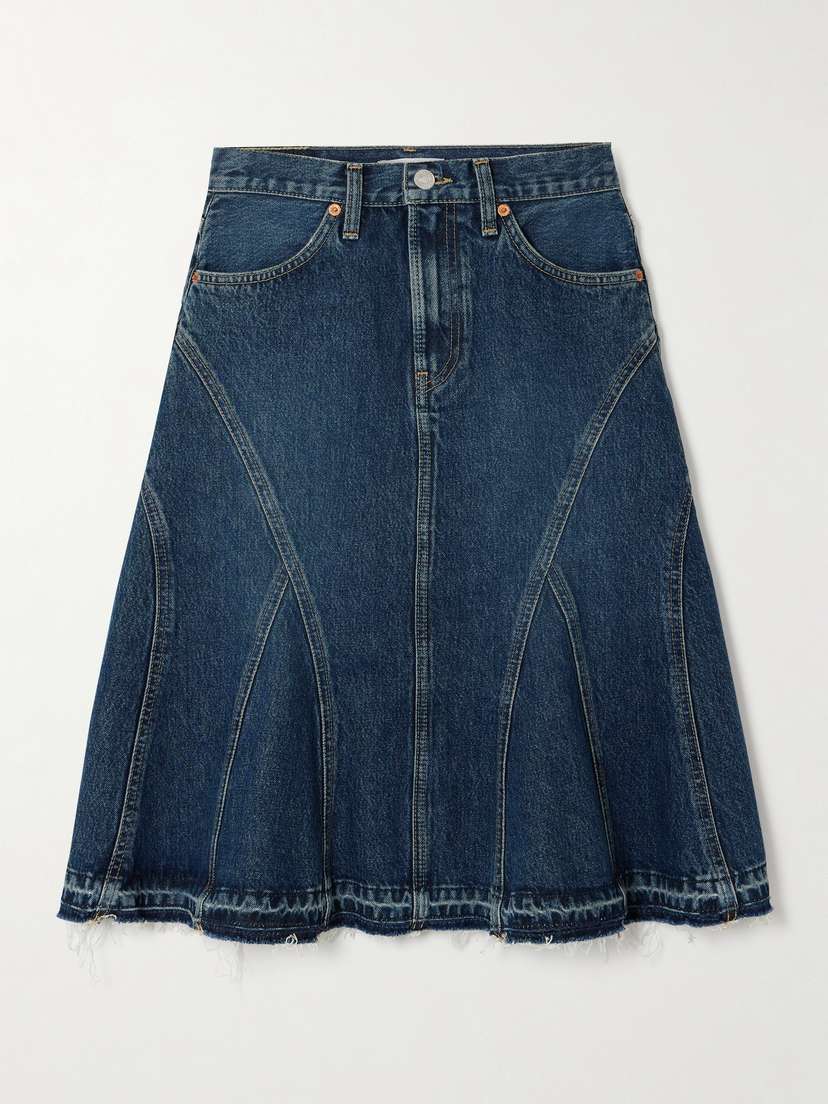 RE/DONE + Net Sustain Frayed Organic Denim Skirt