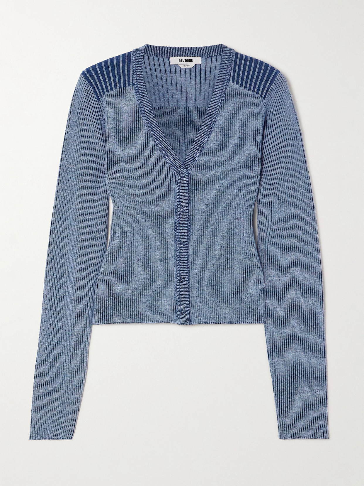 RE/DONE - Cropped Ribbed Wool Cardigan - Blue