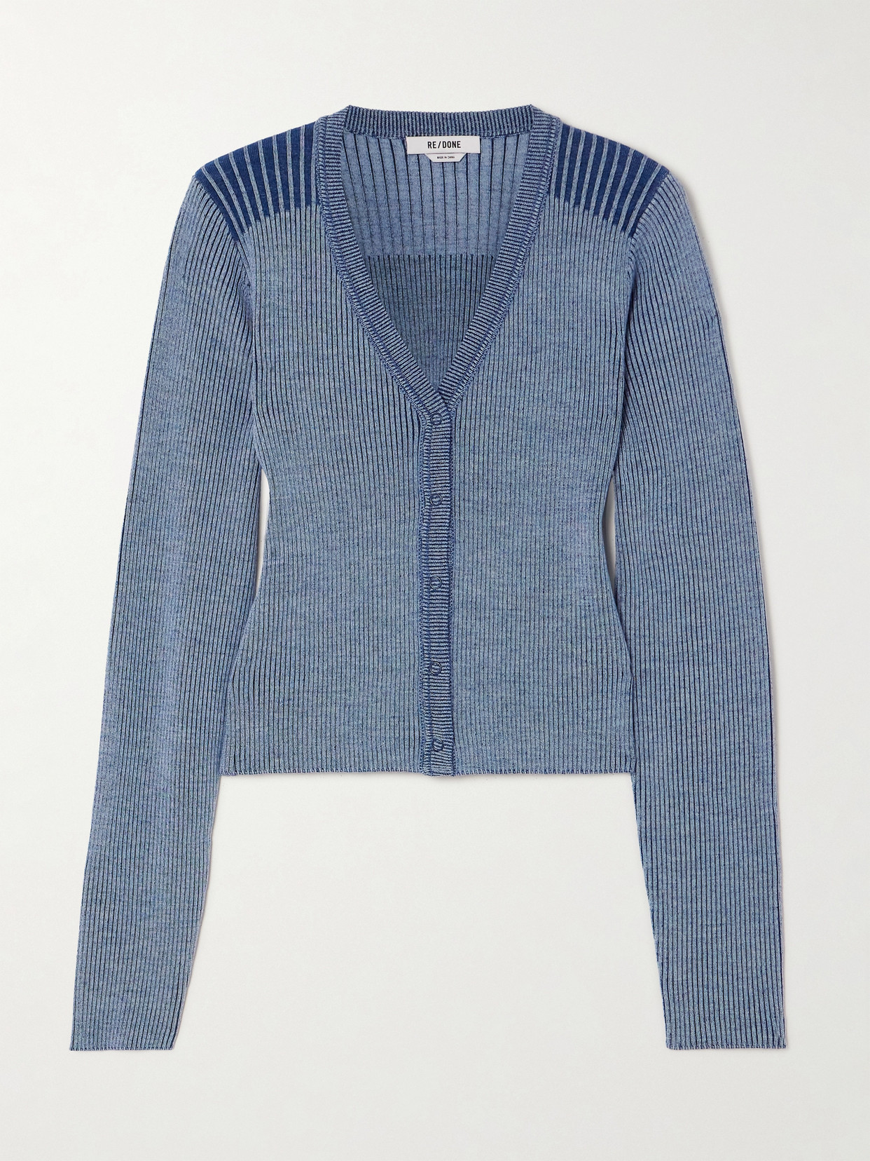 Re/done Cropped Ribbed Wool Cardigan In Blue