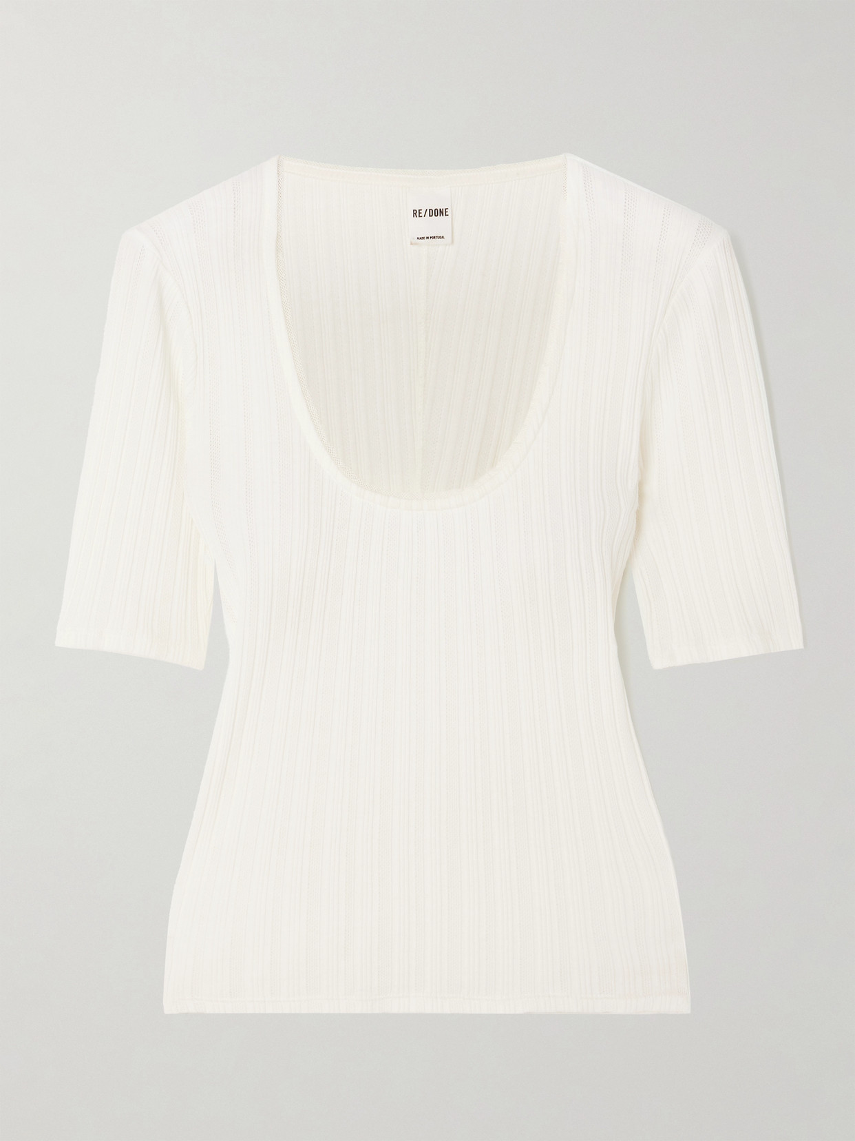 Shop Re/done Pointelle-knit Cotton-jersey Top In White