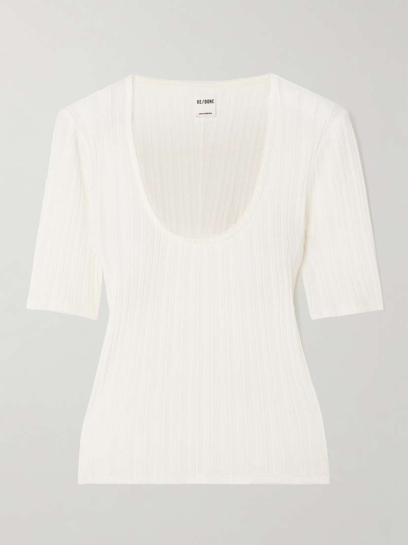 RE/DONE Pointelle-knit Cotton-jersey Top