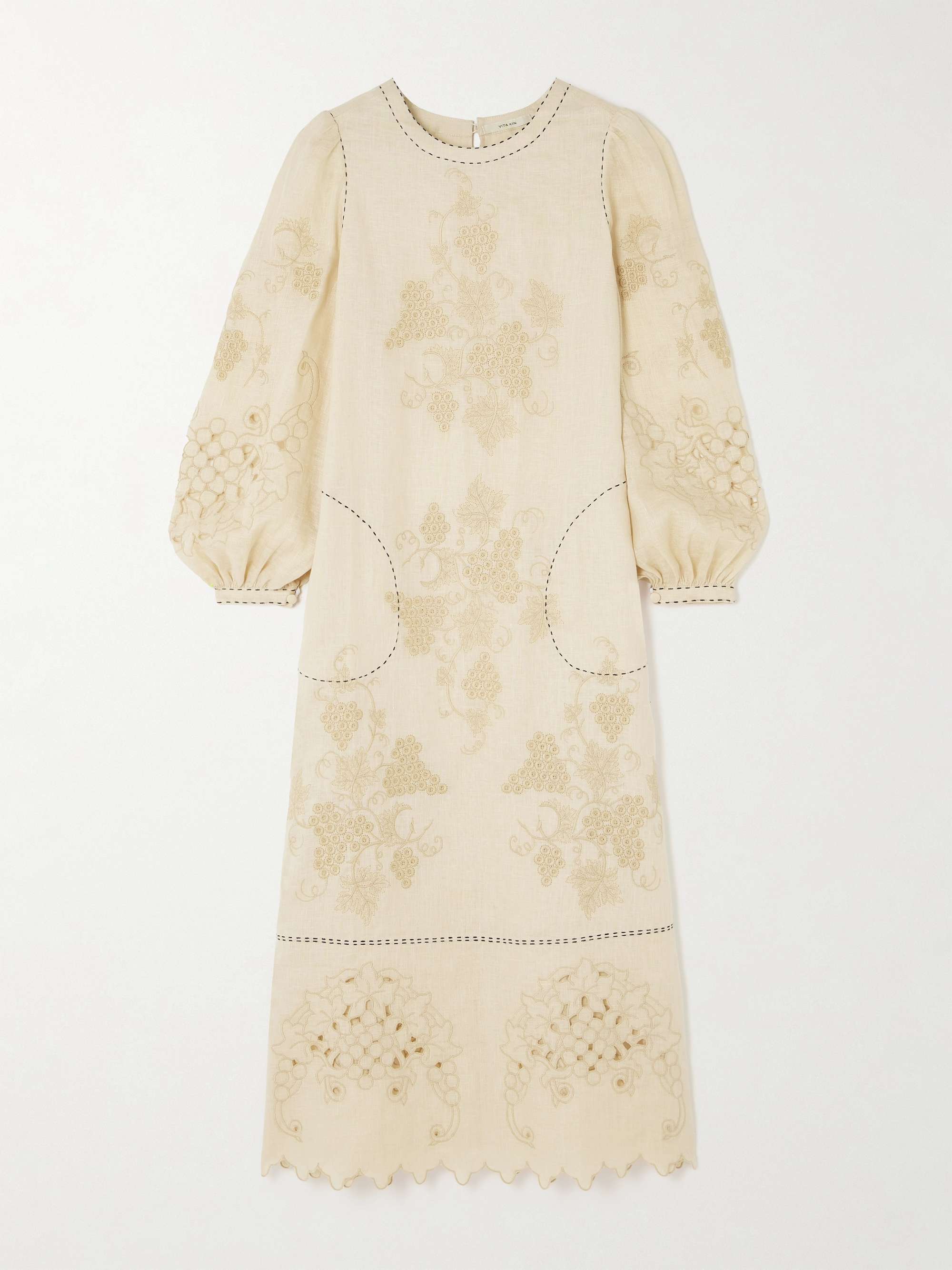 Ophelia scalloped broderie anglaise linen midi dress cream x small