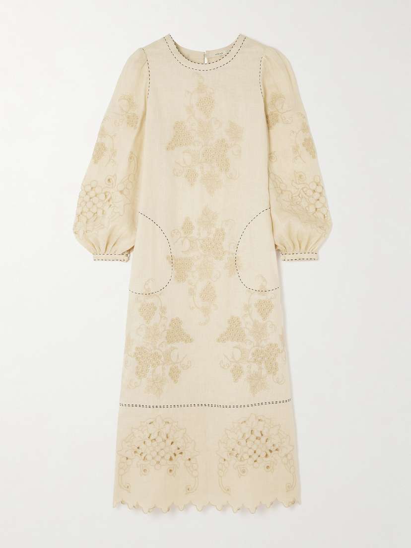 Vita Kin Ophelia Scalloped Broderie Anglaise Linen Midi Dress