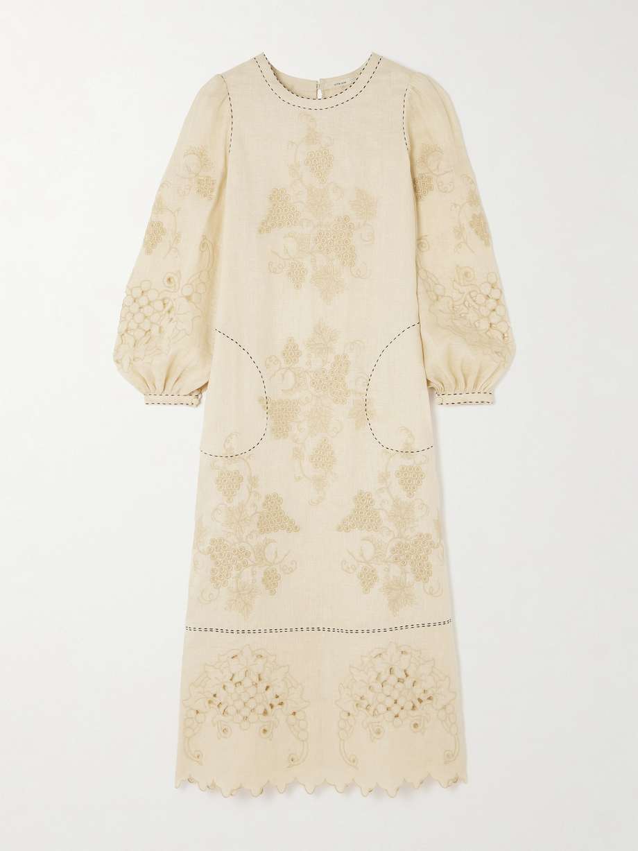 ophelia scalloped broderie anglaise linen midi dress