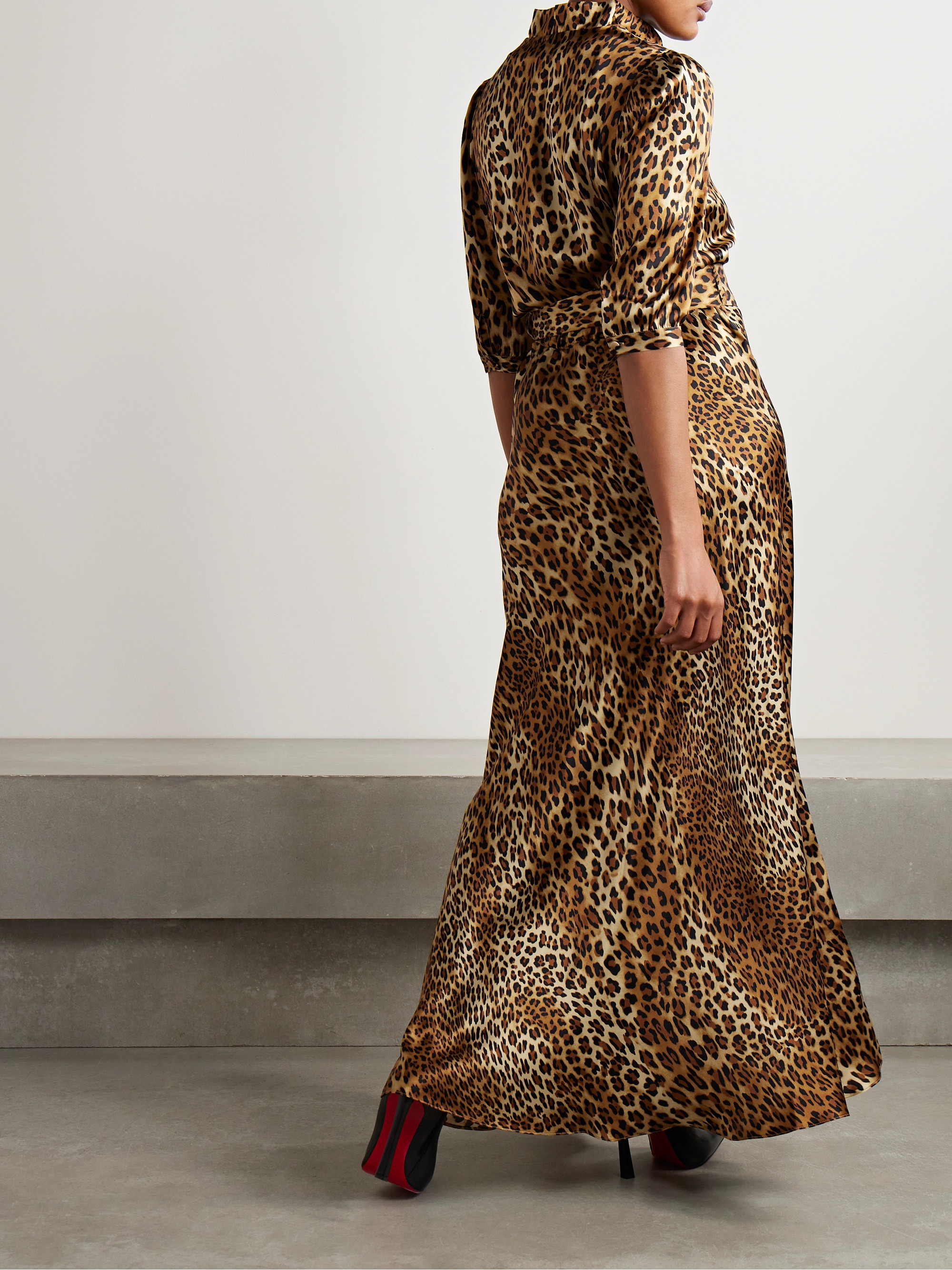 Dodo Bar Or Belted leopard-print silk-satin maxi shirt dress