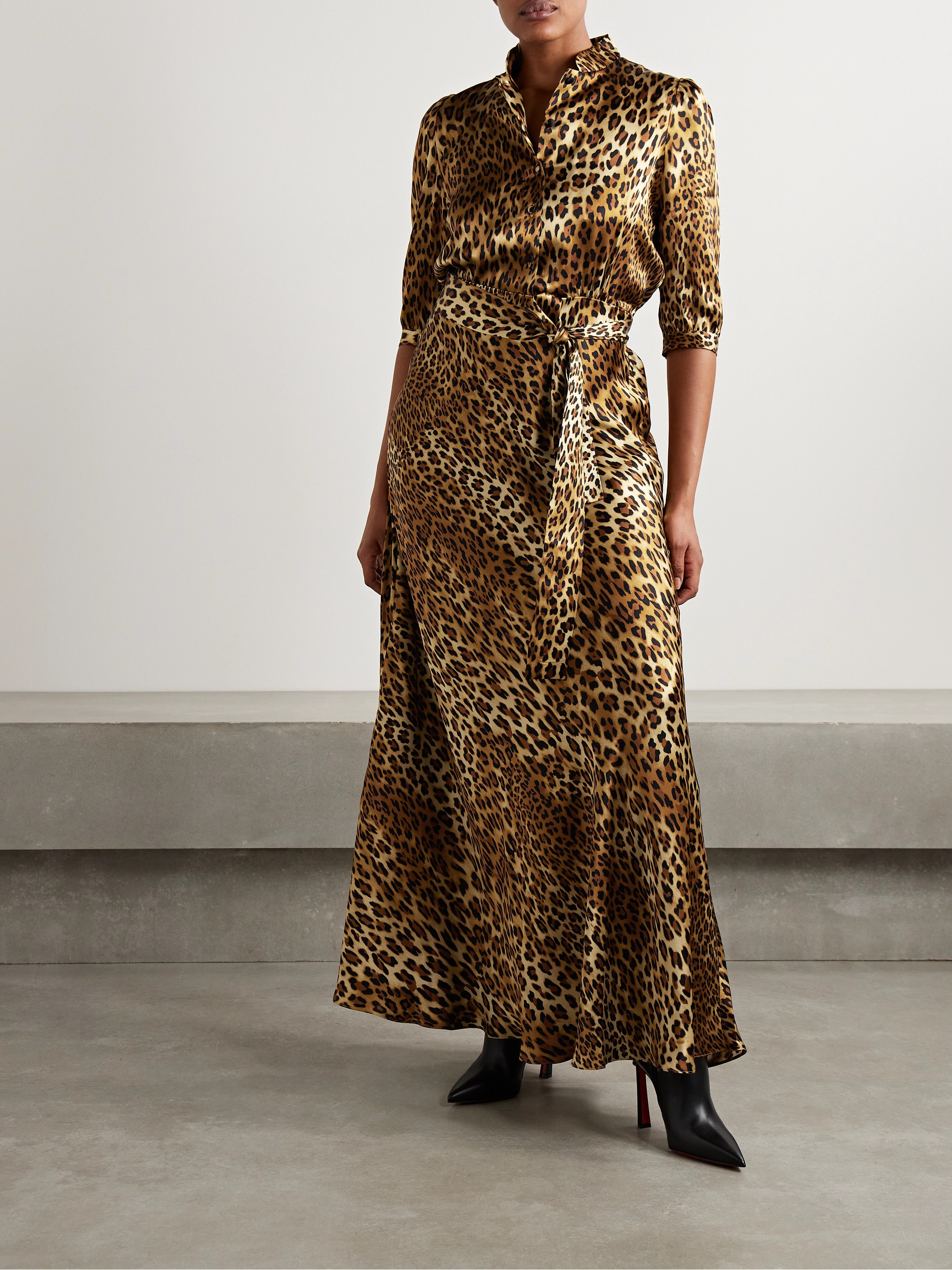 Dodo Bar Or Belted leopard-print silk-satin maxi shirt dress