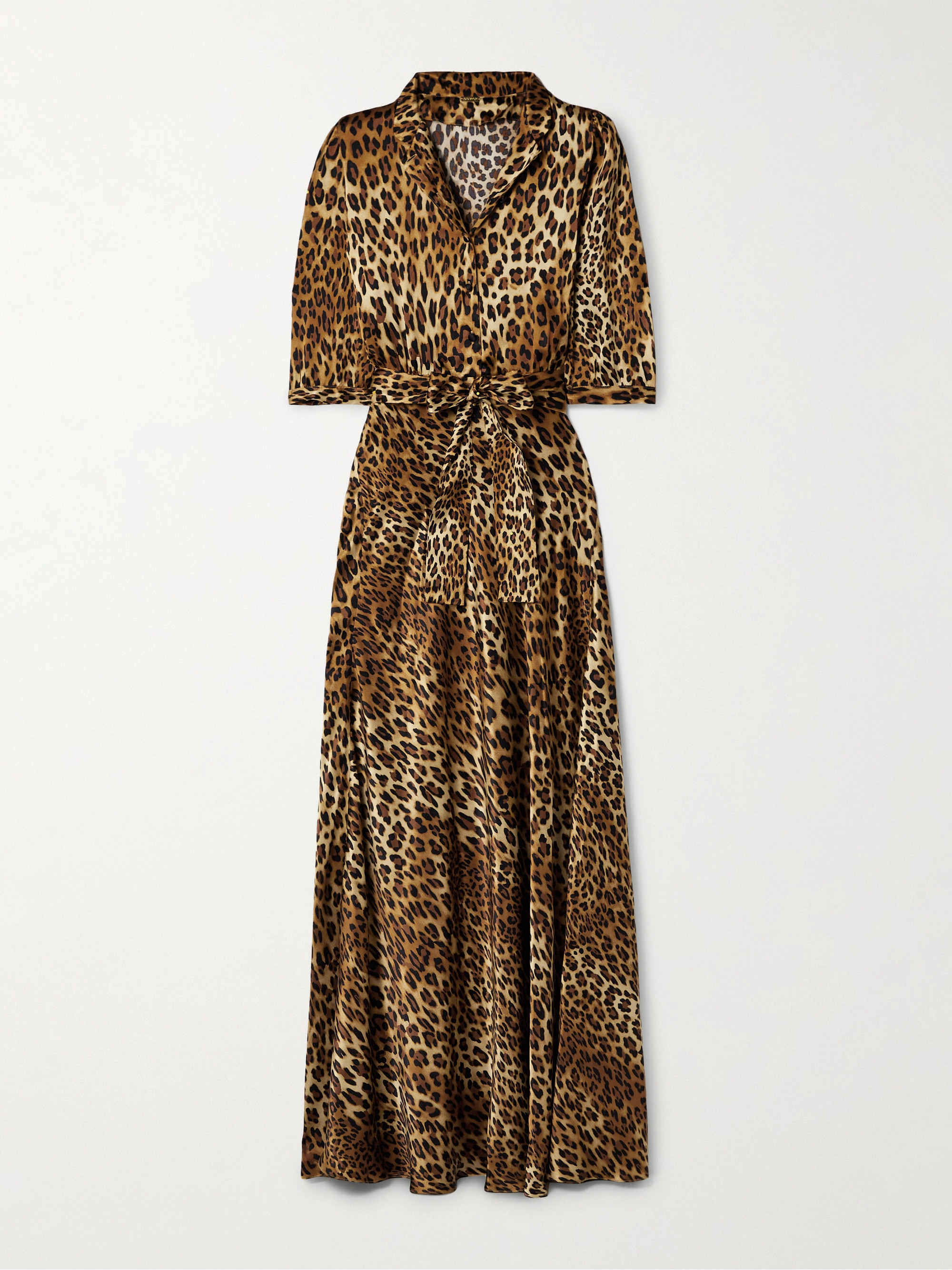 Dodo Bar Or Belted leopard-print silk-satin maxi shirt dress