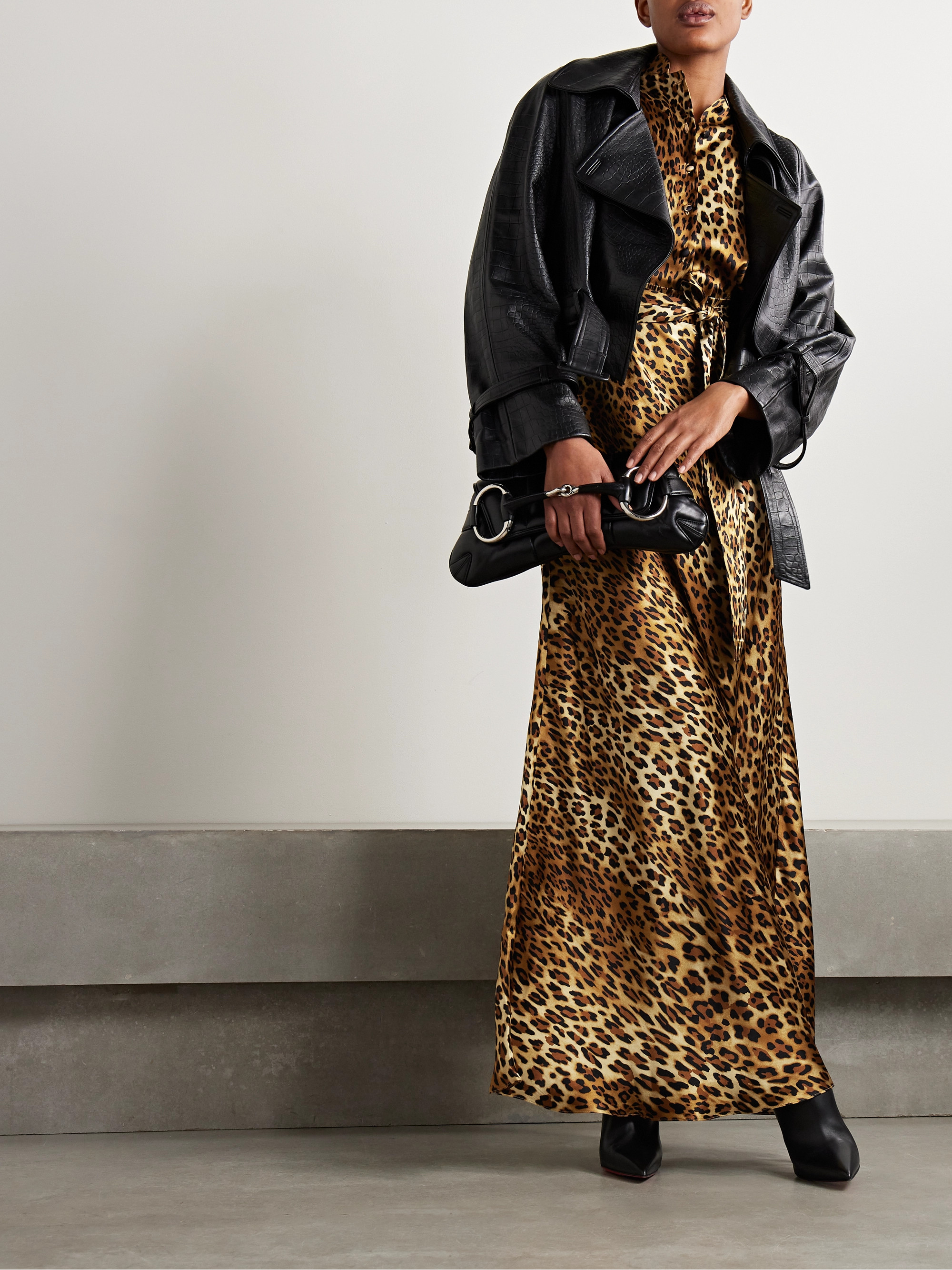 Dodo Bar Or Belted leopard-print silk-satin maxi shirt dress