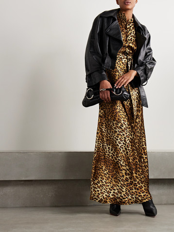 Dodo Bar Or Belted leopard-print silk-satin maxi shirt dress
