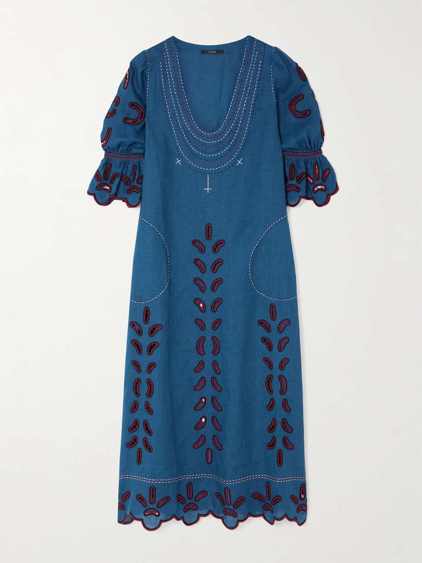 Vita Kin Nicholas Scalloped Broderie Anglaise Linen Midi Dress