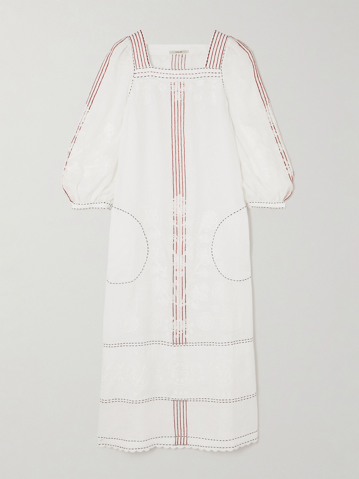 Vita Kin Ulya Scalloped Embroidered Linen Midi Dress In White