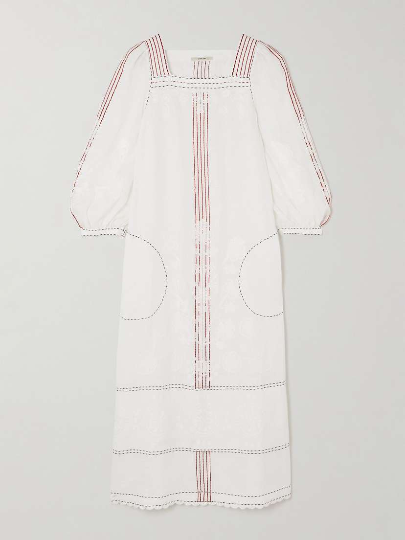 Vita Kin Ulya Scalloped Embroidered Linen Midi Dress