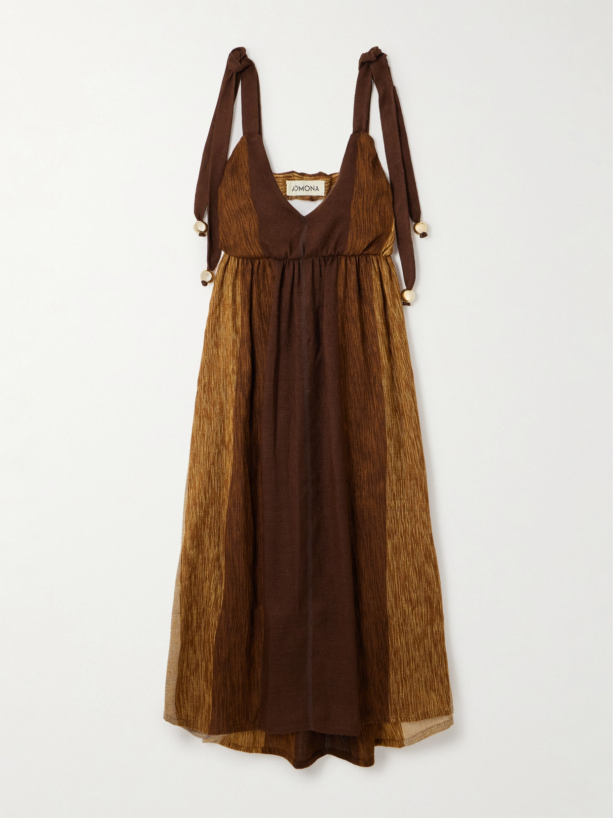 Admona Dalal Open-back Embellished Striped Woven Maxi Dress In Brown