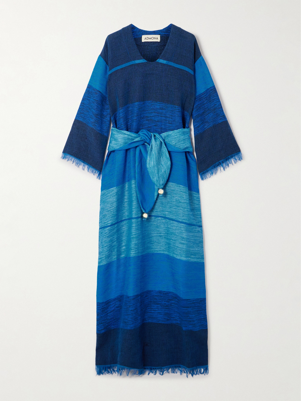 Admona Afef Belted Woven Maxi Dress In Blue