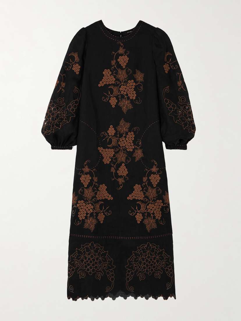 Vita Kin Ophelia Scalloped Embroidered Linen Midi Dress