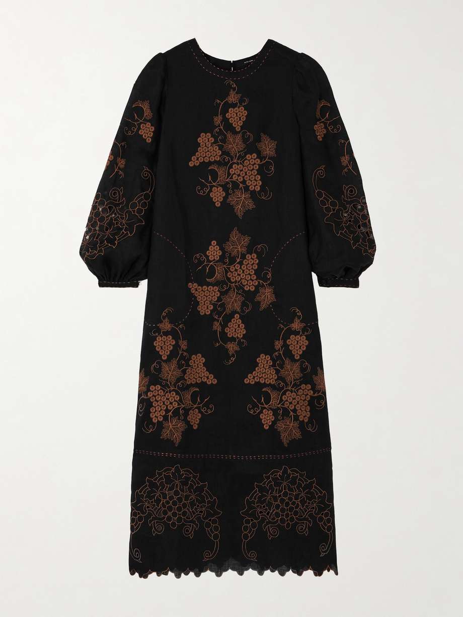 ophelia scalloped embroidered linen midi dress
