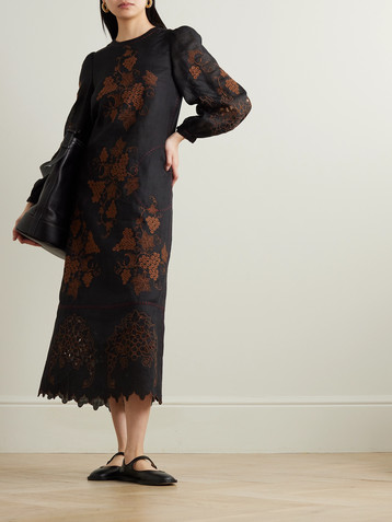 Vita Kin Ophelia scalloped embroidered linen midi dress