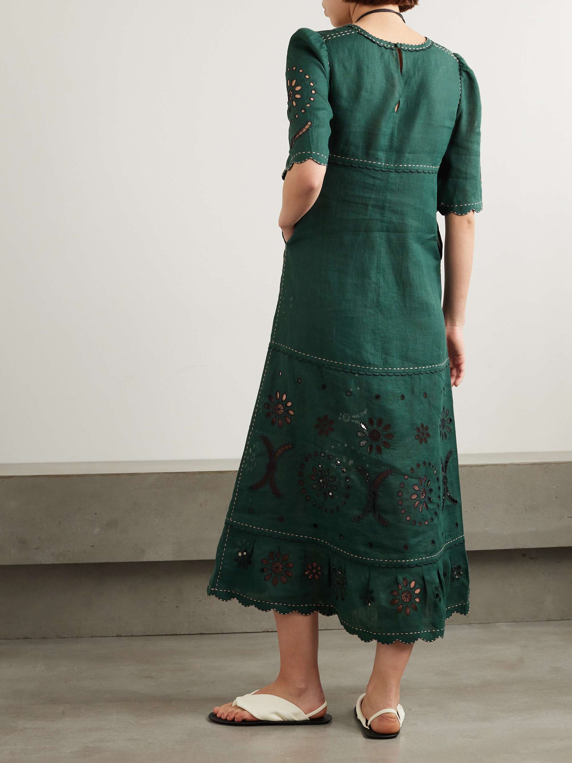 VITA KIN Dalida scalloped broderie anglaise linen maxi dress | NET-A-PORTER