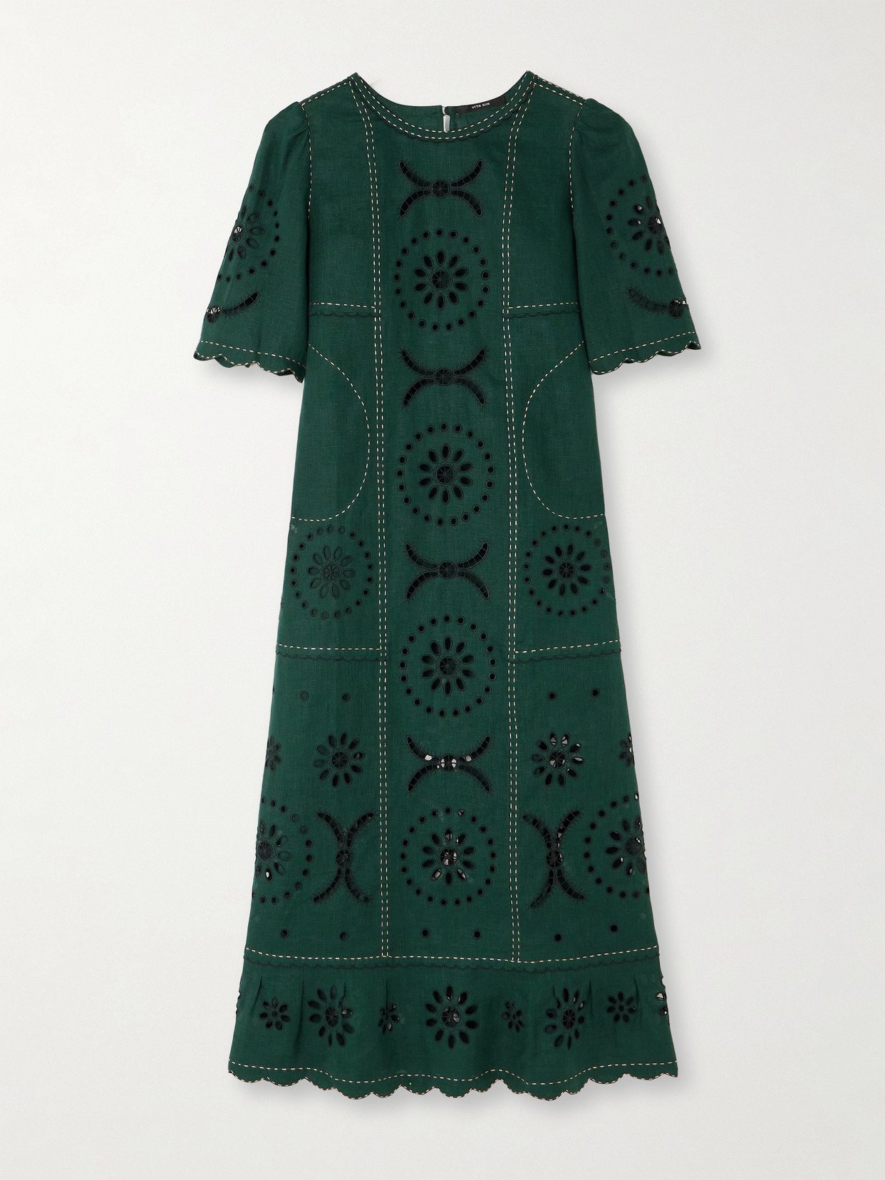 Shop Vita Kin Dalida Scalloped Broderie Anglaise Linen Maxi Dress In Green