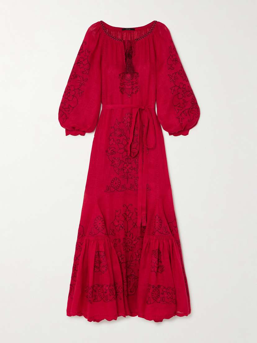 Vita Kin Cairo Tasseled Bead-embellished Embroidered Linen Maxi Dress