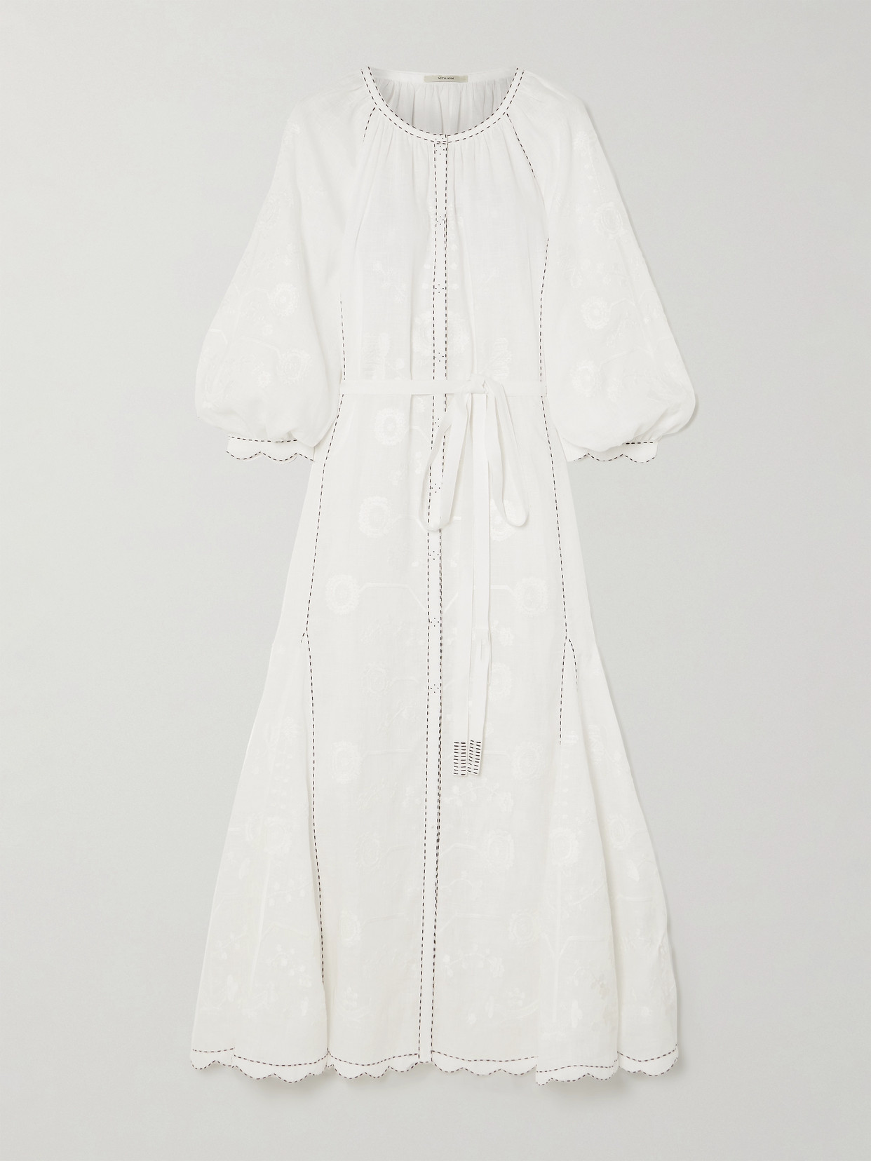 Vita Kin - Nathalie Belted Scalloped Embroidered Linen Maxi Dress - White