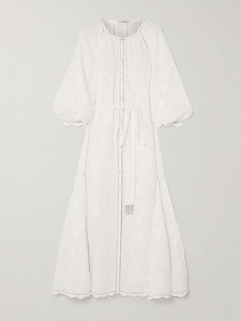 Vita Kin Nathalie Belted Scalloped Embroidered Linen Maxi Dress