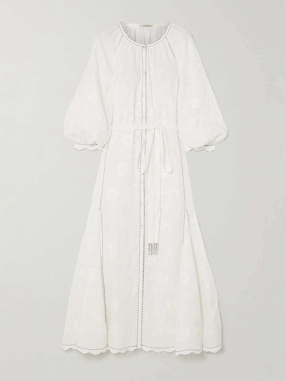 nathalie belted scalloped embroidered linen maxi dress
