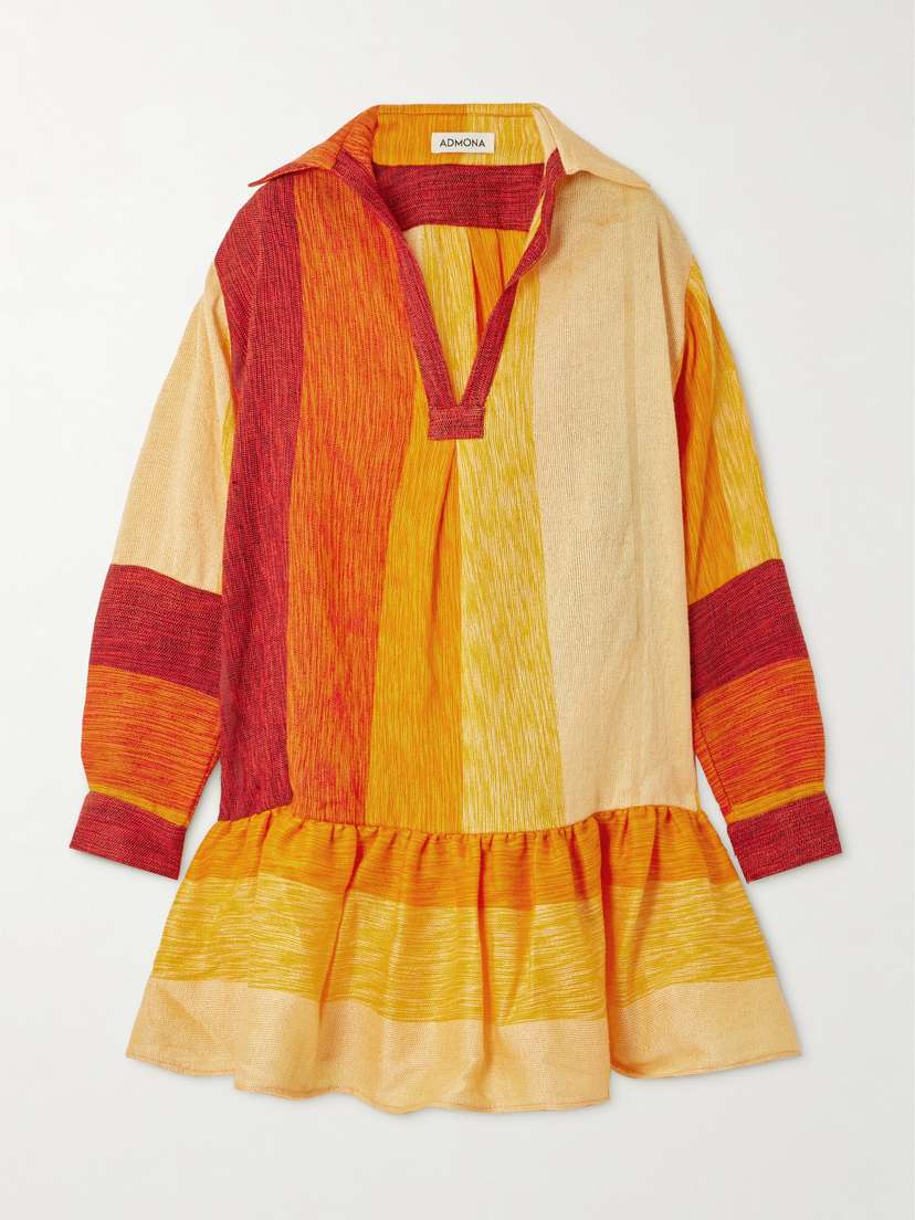 Admona + Net Sustain Zaki Ruffled Striped Jacquard Mini Dress