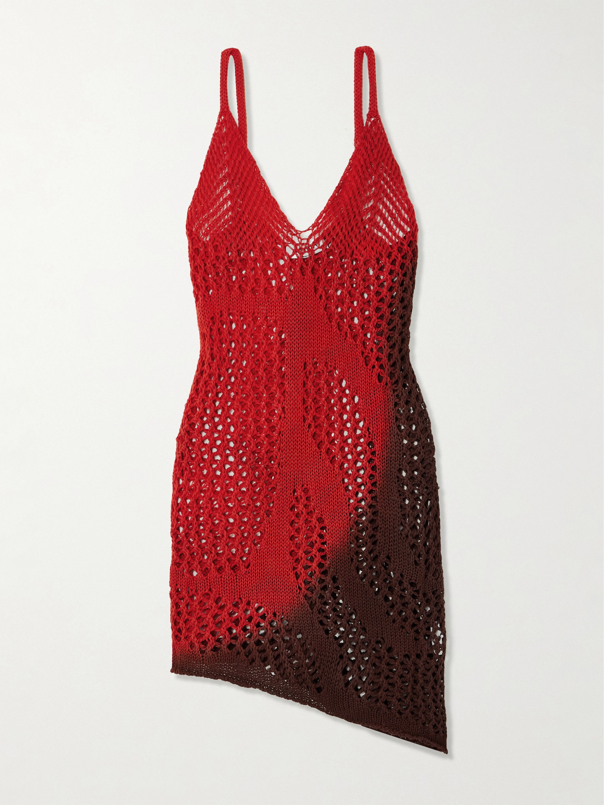 The Attico - Asymmetric Ombré Open-knit Cotton Mini Dress - Red