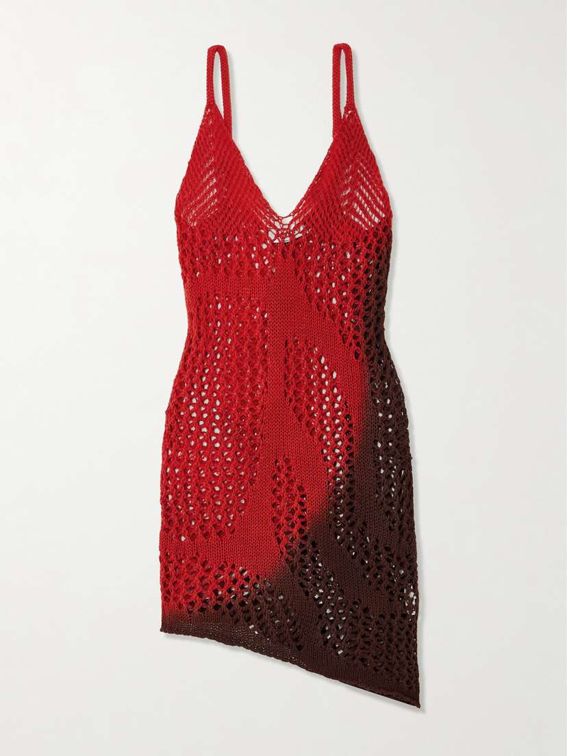 The Attico Asymmetric Ombré Open-knit Cotton Mini Dress